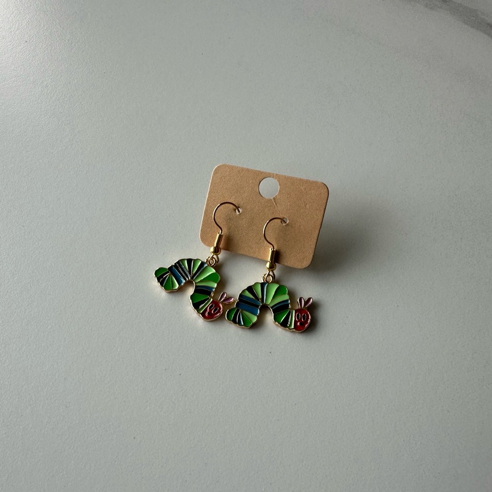 Hungry caterpillar Cute Green Caterpillar Enamel Dangle Earrings